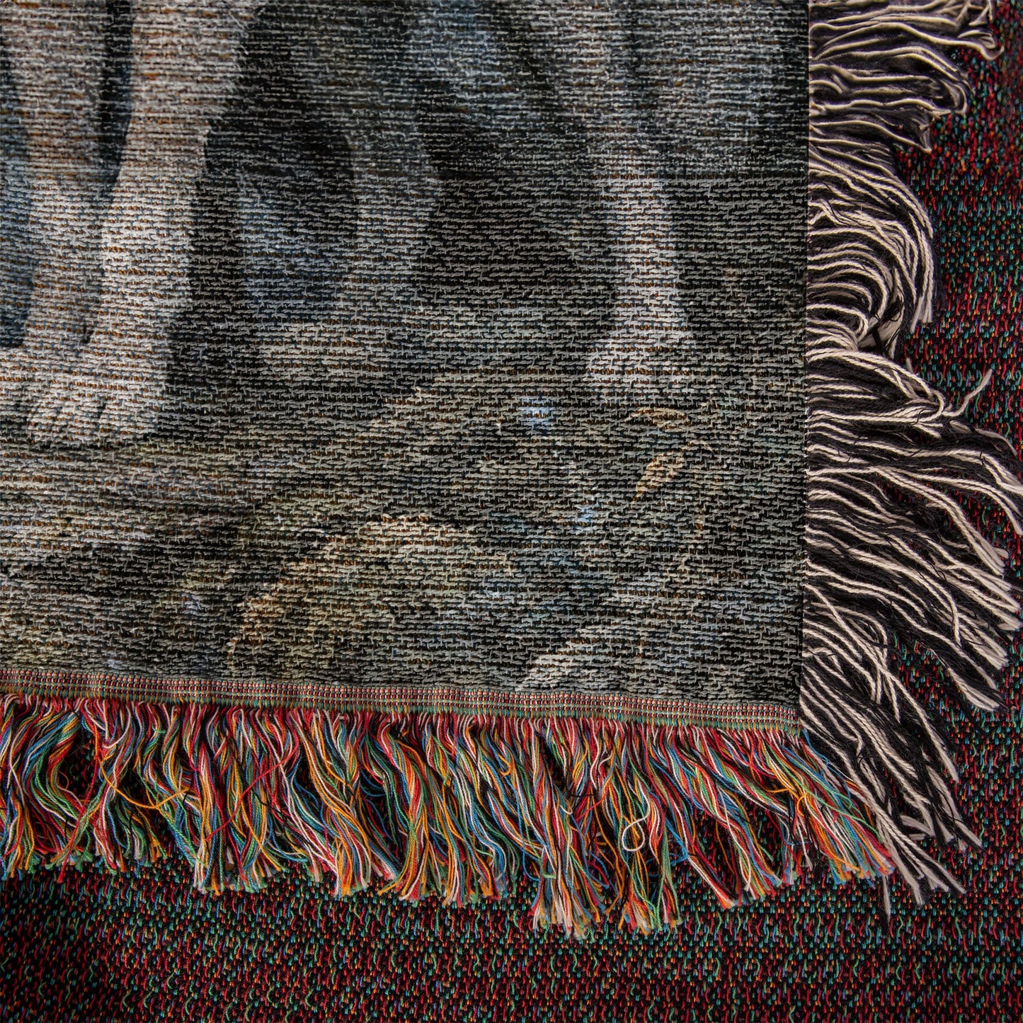 100% Cotton Woven Blanket – Black and White Wolves under Full Moon