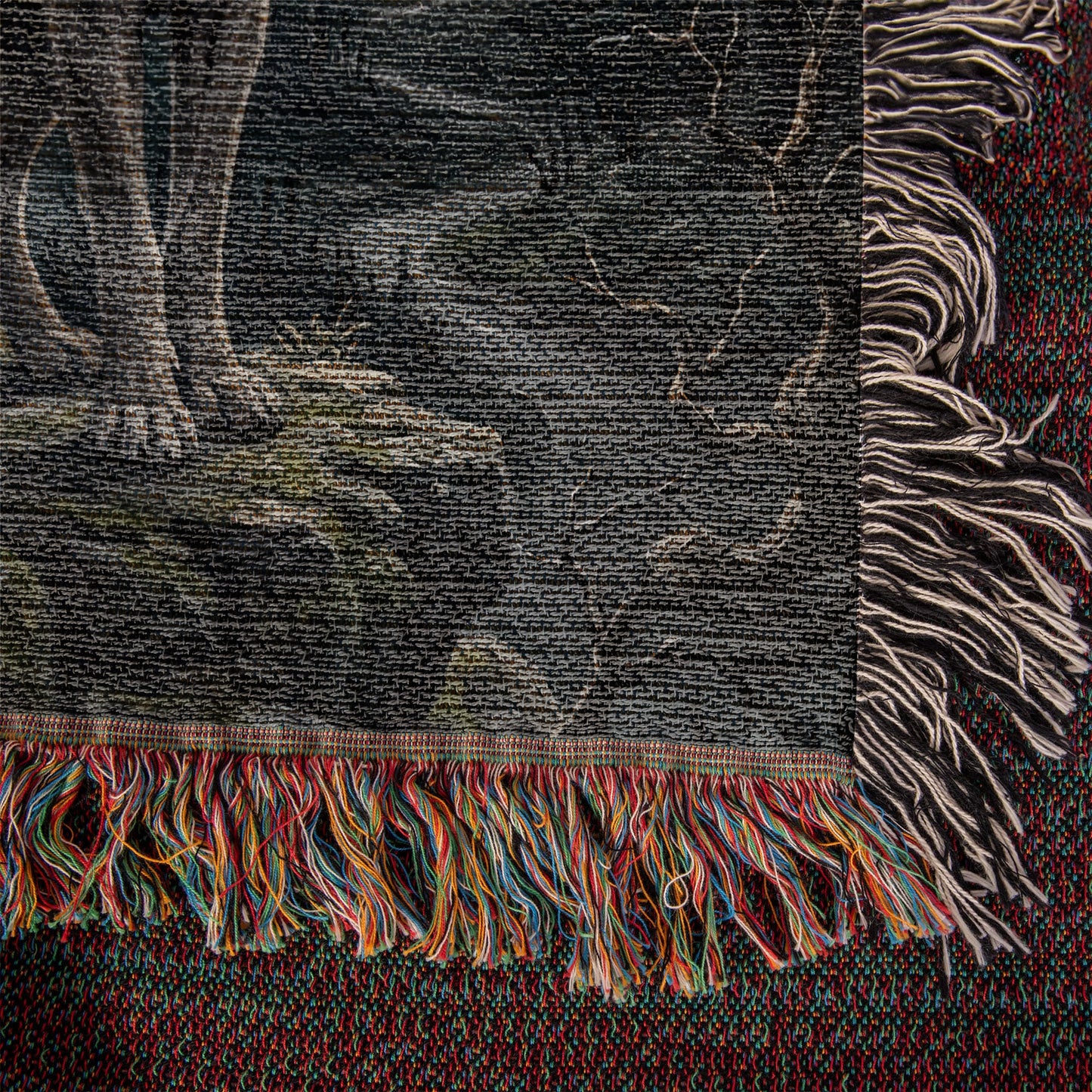 100% Cotton Woven Blanket – Gothic Wolf Couple on Cliff under Moon, Castle Village Scene, Dark Romantic Decor