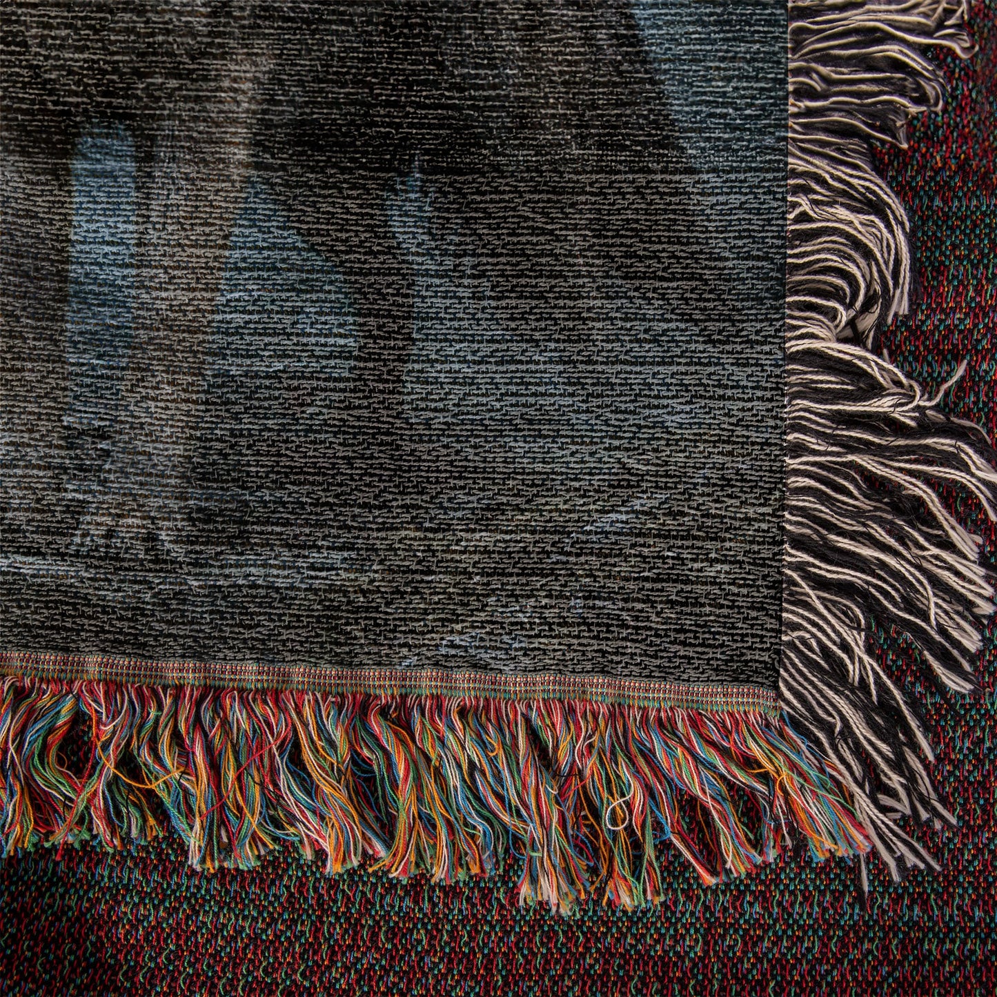 100% Cotton Woven Blanket – Wolf on Castle Steps under Full Moon