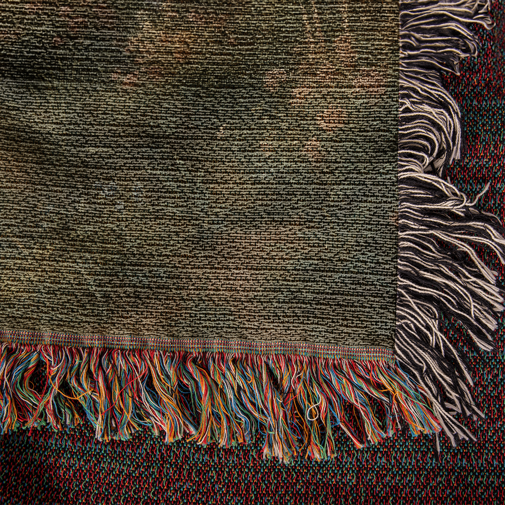 Woven Cotton Blanket – Magical Swans in Pond with Flower-Covered Shores