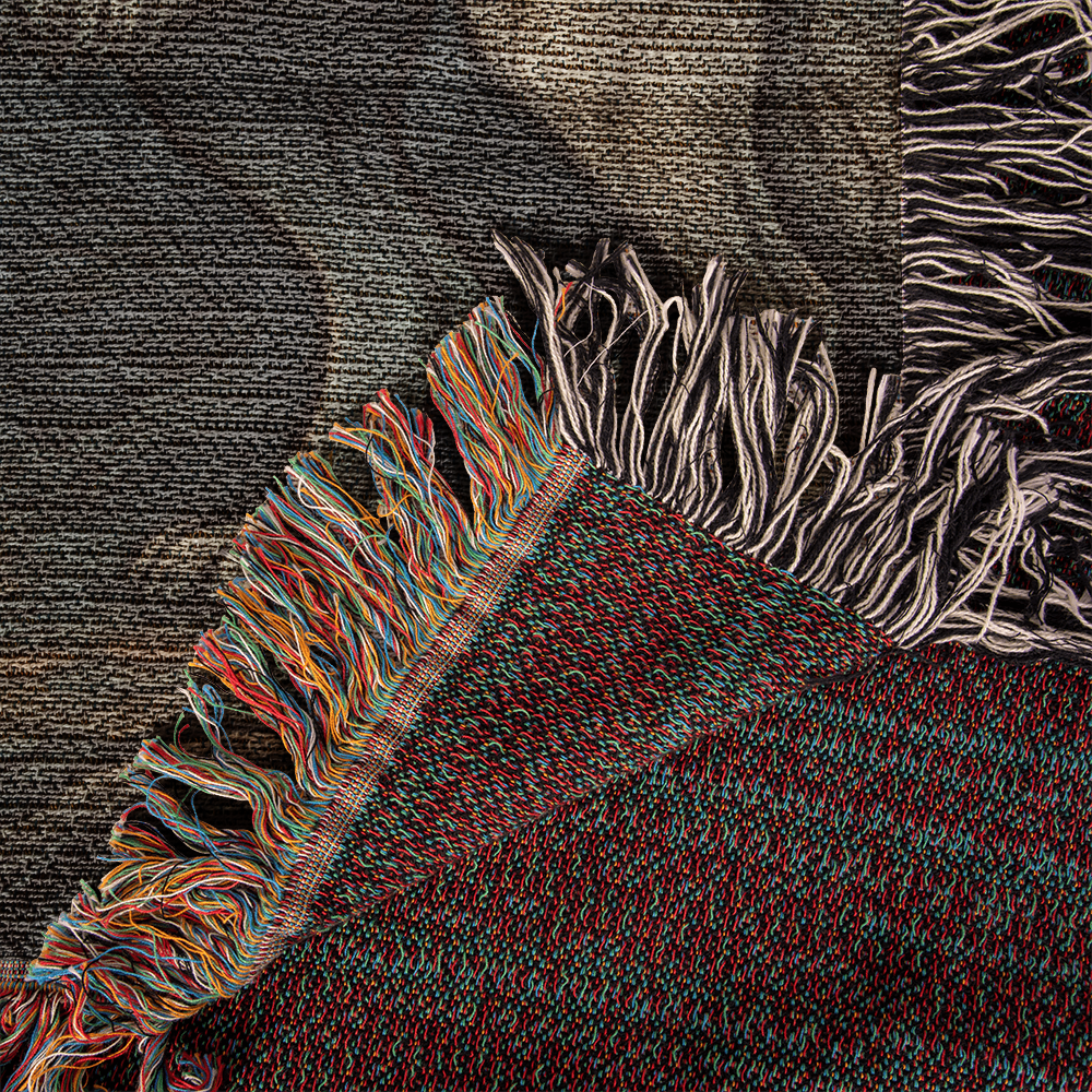 100% Cotton Woven Blanket – Enchanted Forest Scene with Two Wolves Eye to Eye beneath Full Moon