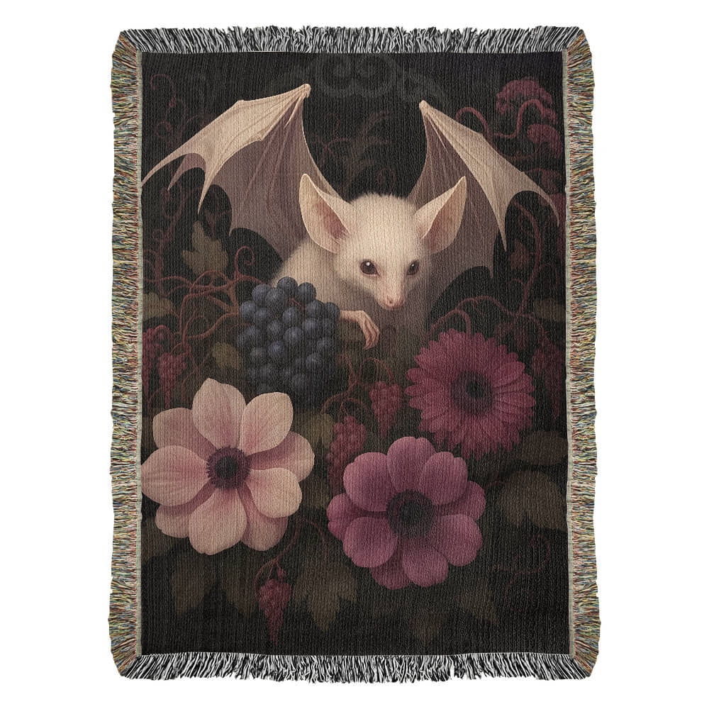 100% Cotton Woven Blanket – Bat Resting in Blooming Flowers