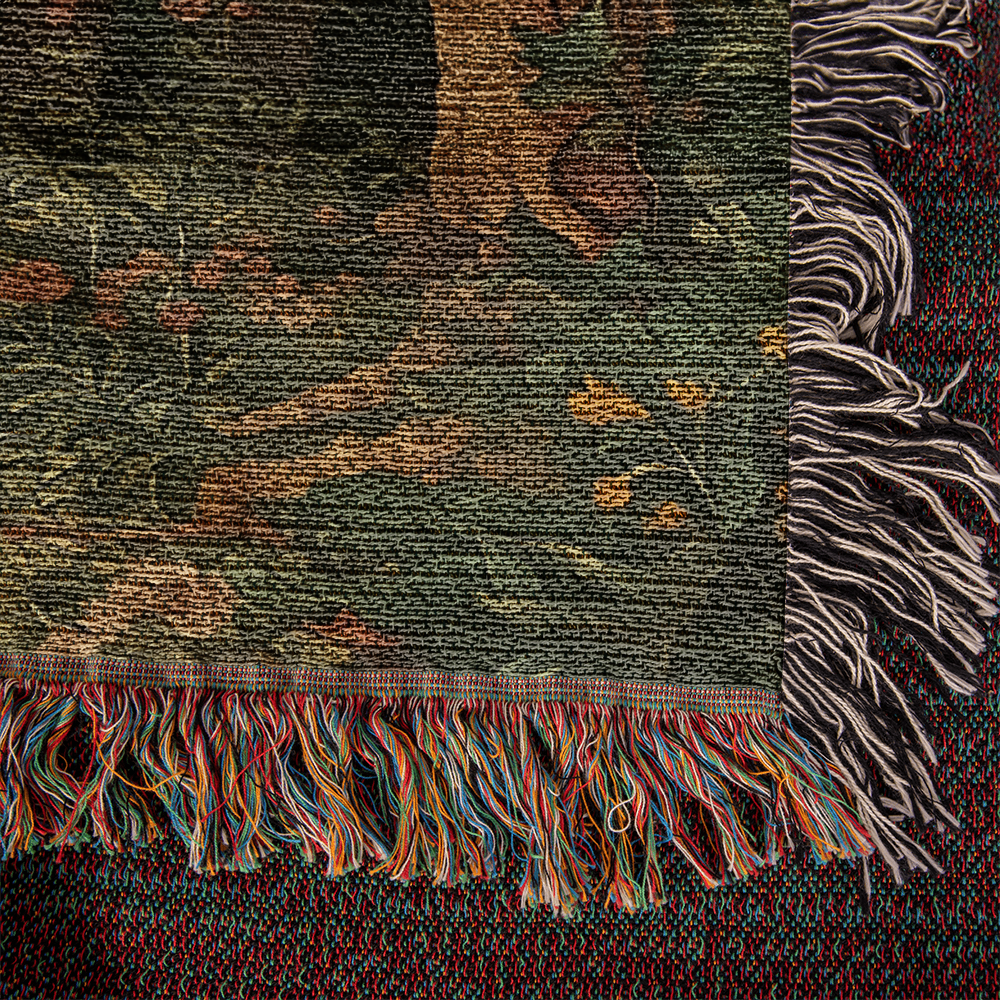 100% Cotton Woven Blanket – Enchanted Deer on Flowered Clearing in Woodland