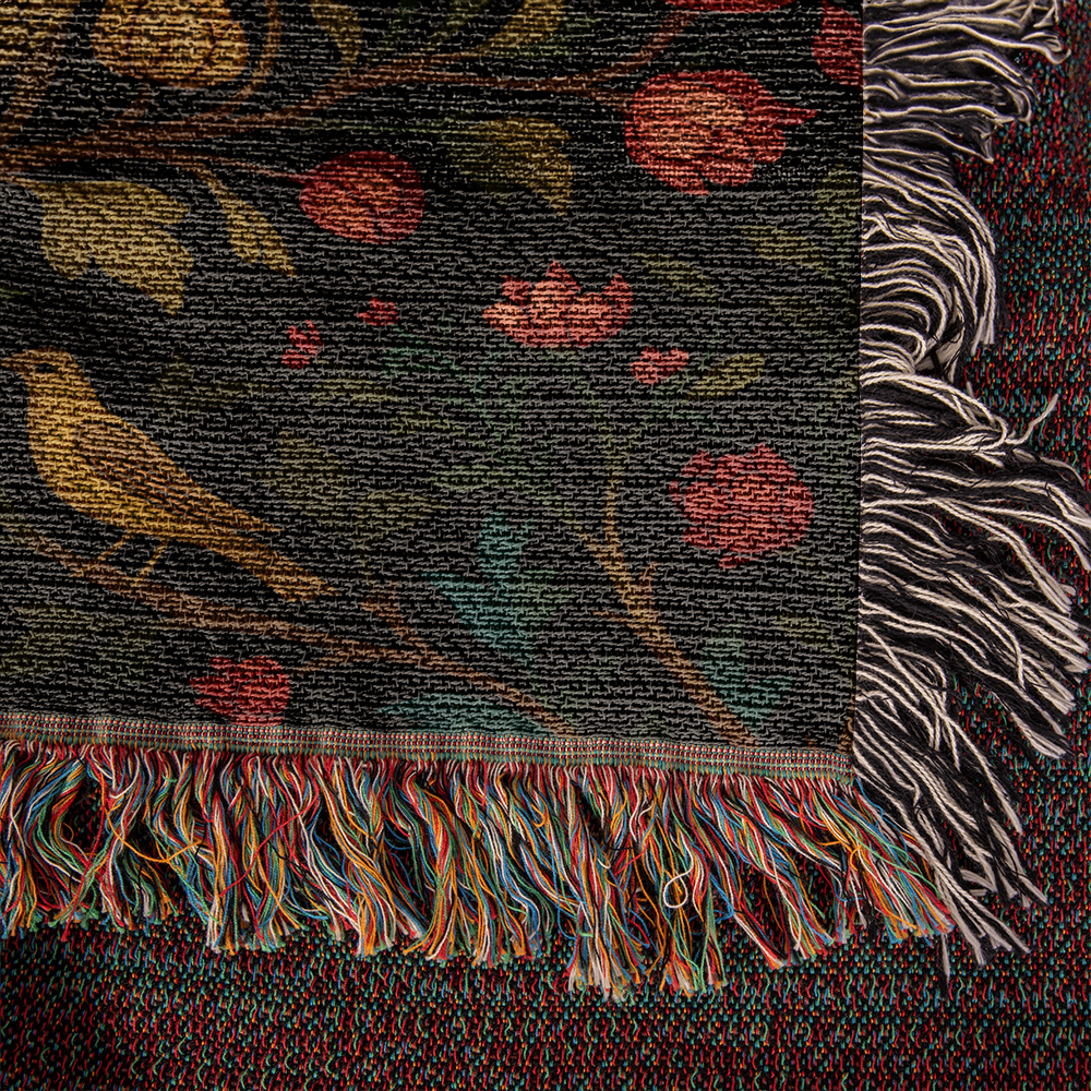 Premium Woven Cotton Throw – Skeleton Lovers in Enchanted Floral Border