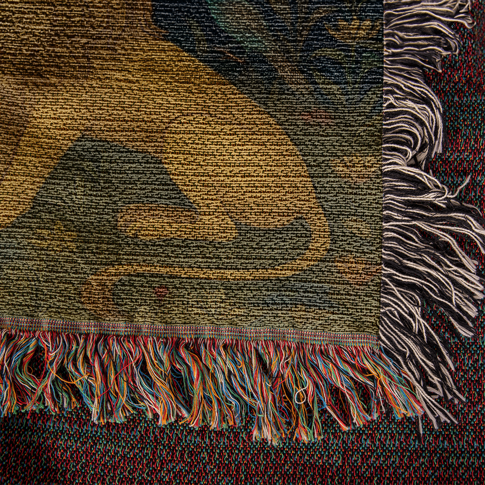 100% Cotton Woven Blanket – Majestic Lions under Forest Tree Gazing at One Another