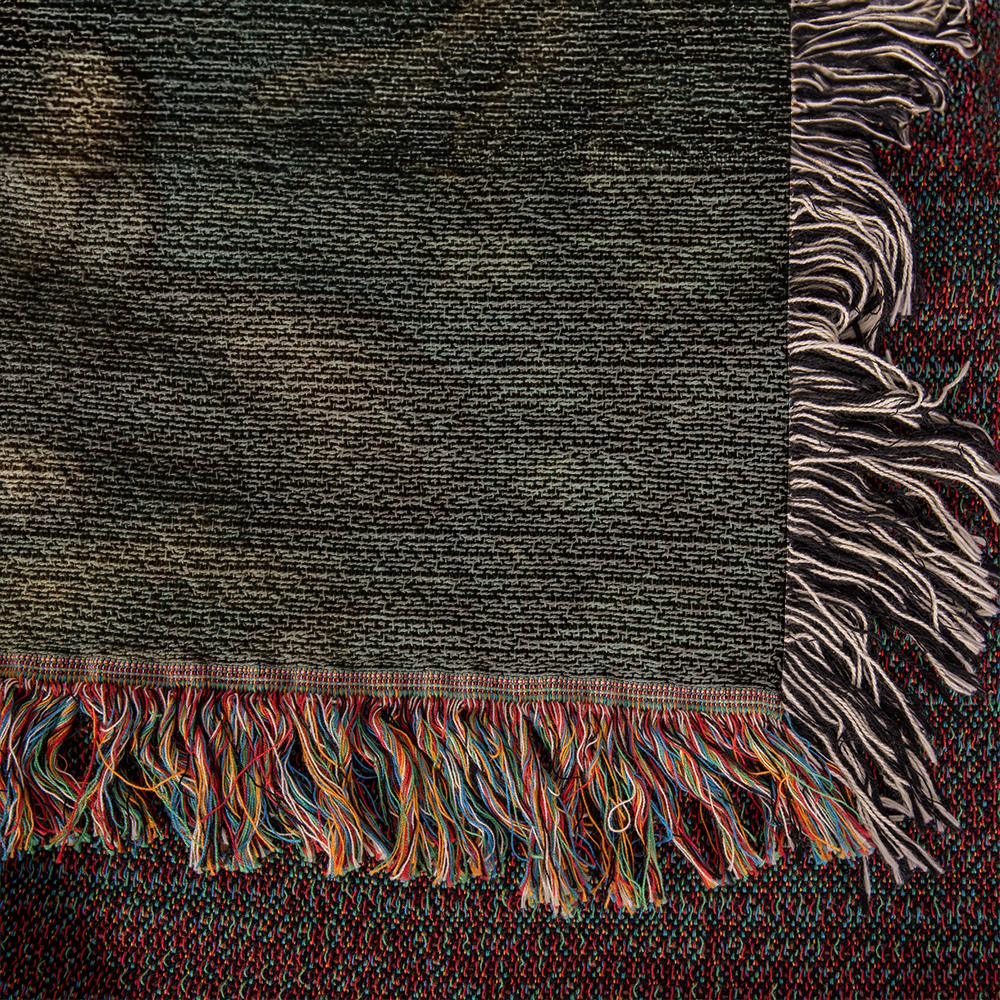 Woven Cotton Blanket – Serene Wolf in Forest under Lantern-Illuminated Trees