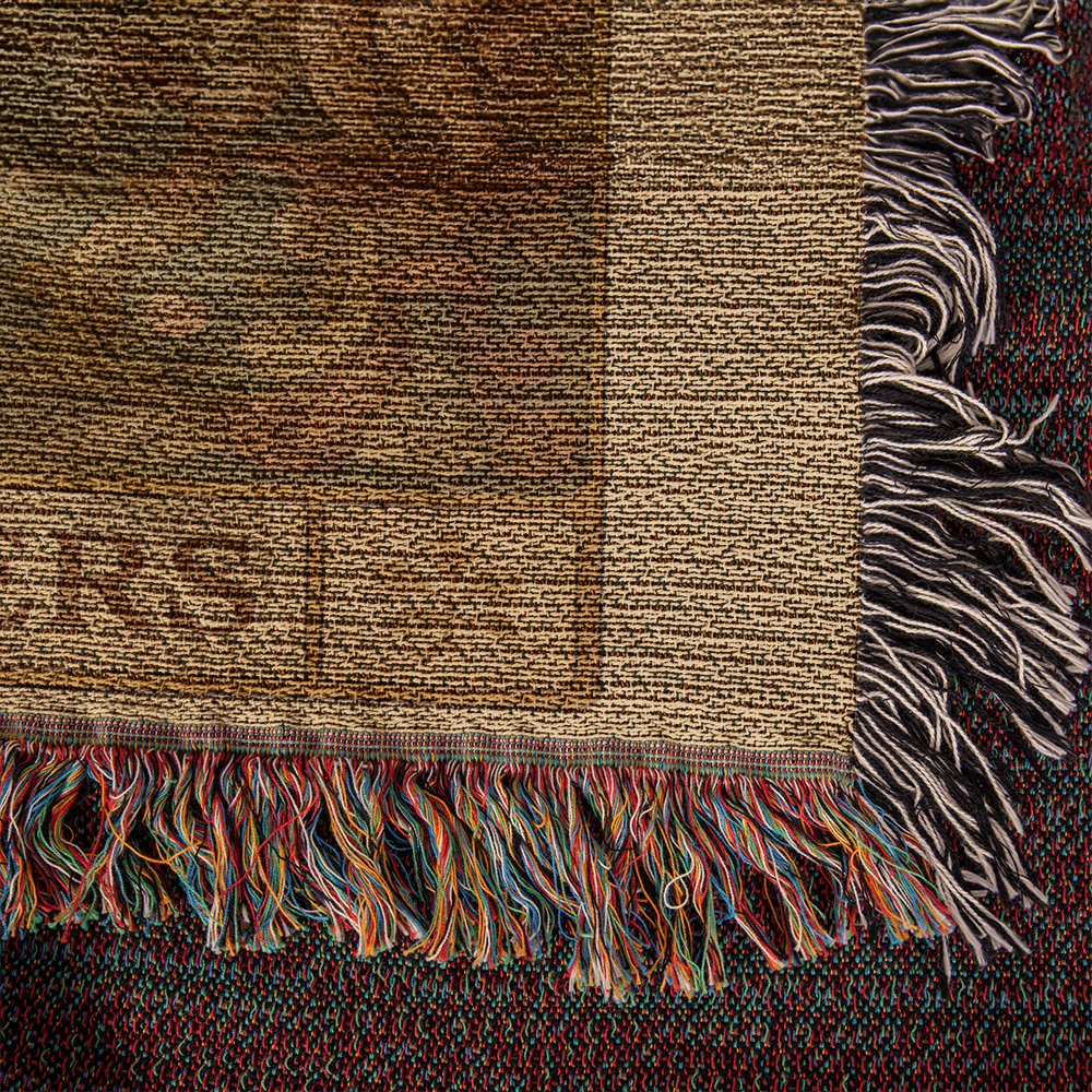 100% Cotton Woven Blanket – Gothic Skeleton Couple with Black Wings Surrounded by Cherubs, The Lovers Card Design