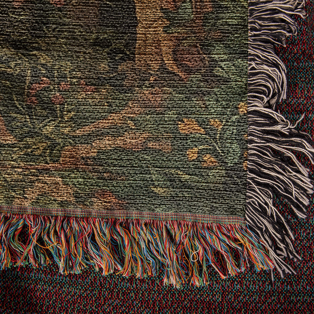 100% Cotton Woven Blanket – Enchanted Fox on Flowered Clearing in Woodland