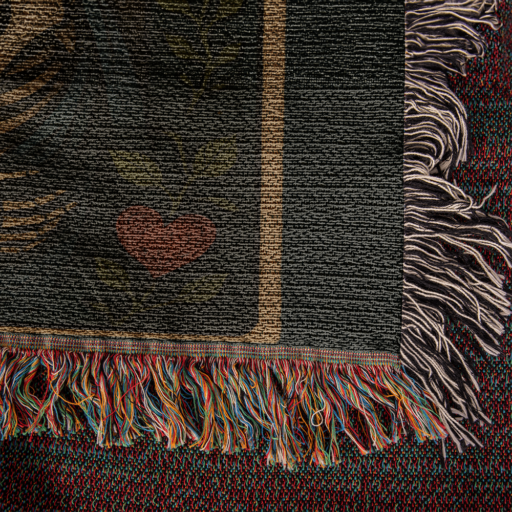 100% Cotton Woven Blanket – Gothic Skeleton Couple under Moon and Stars with Winged Angel, The Lovers Tarot Style