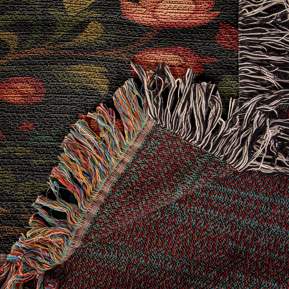 Premium Woven Cotton Throw – Skeleton Lovers in Enchanted Floral Border