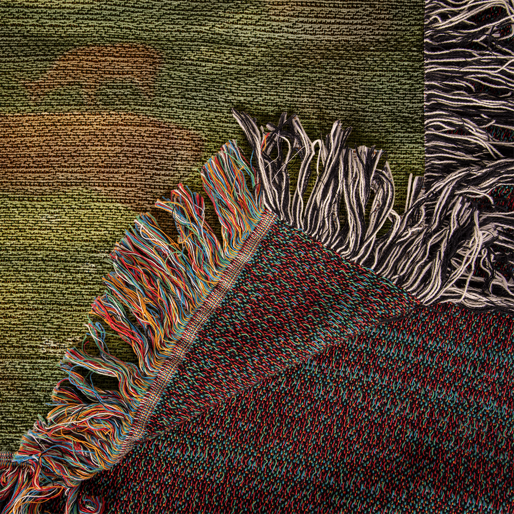 Premium Woven Cotton Throw – Deer Gathering at Stream under Towering Tree