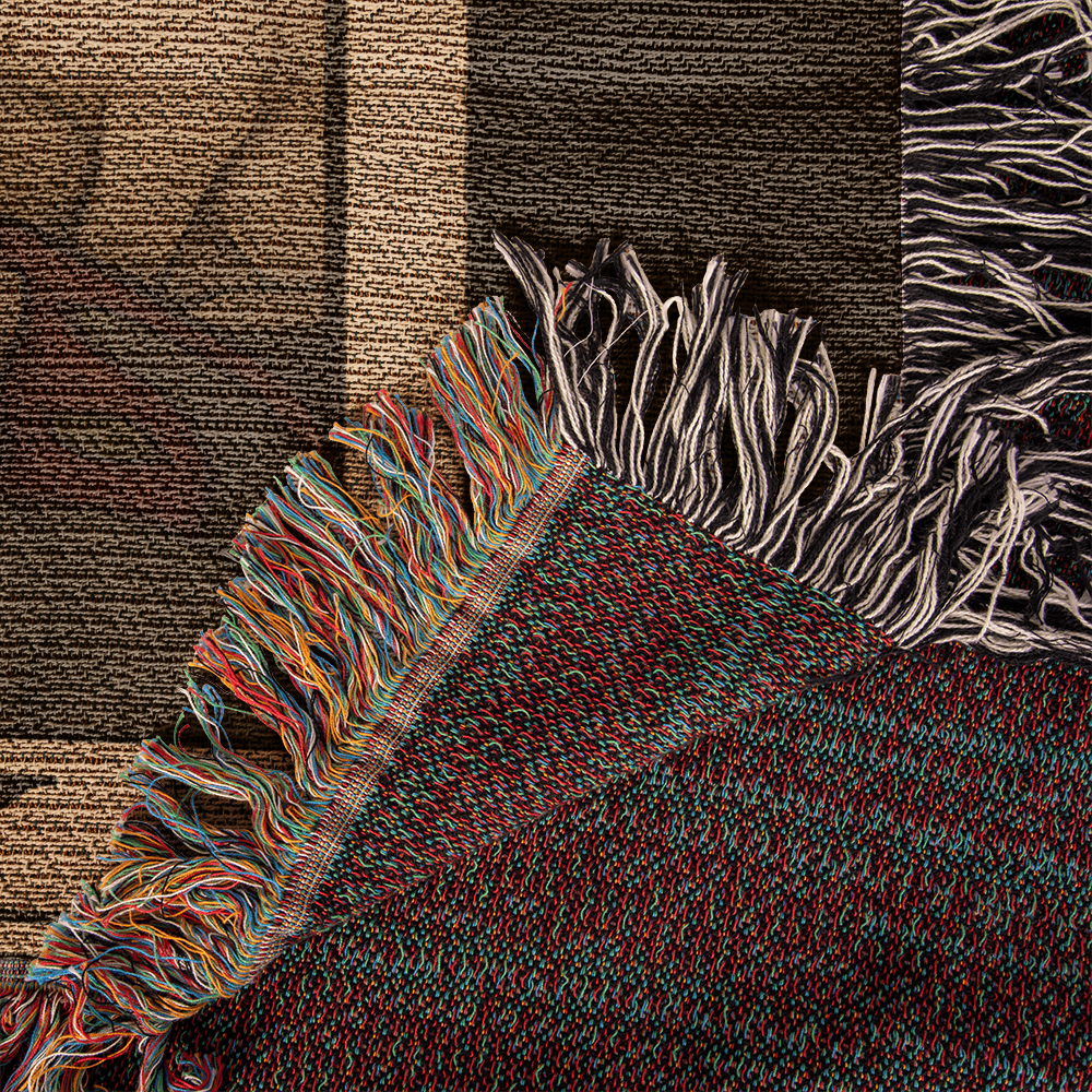 100% Cotton Woven Blanket – Gothic Skeleton Cat Lady Wearing Red Roses Gown with Four Cats, The Cat Lady Card Style