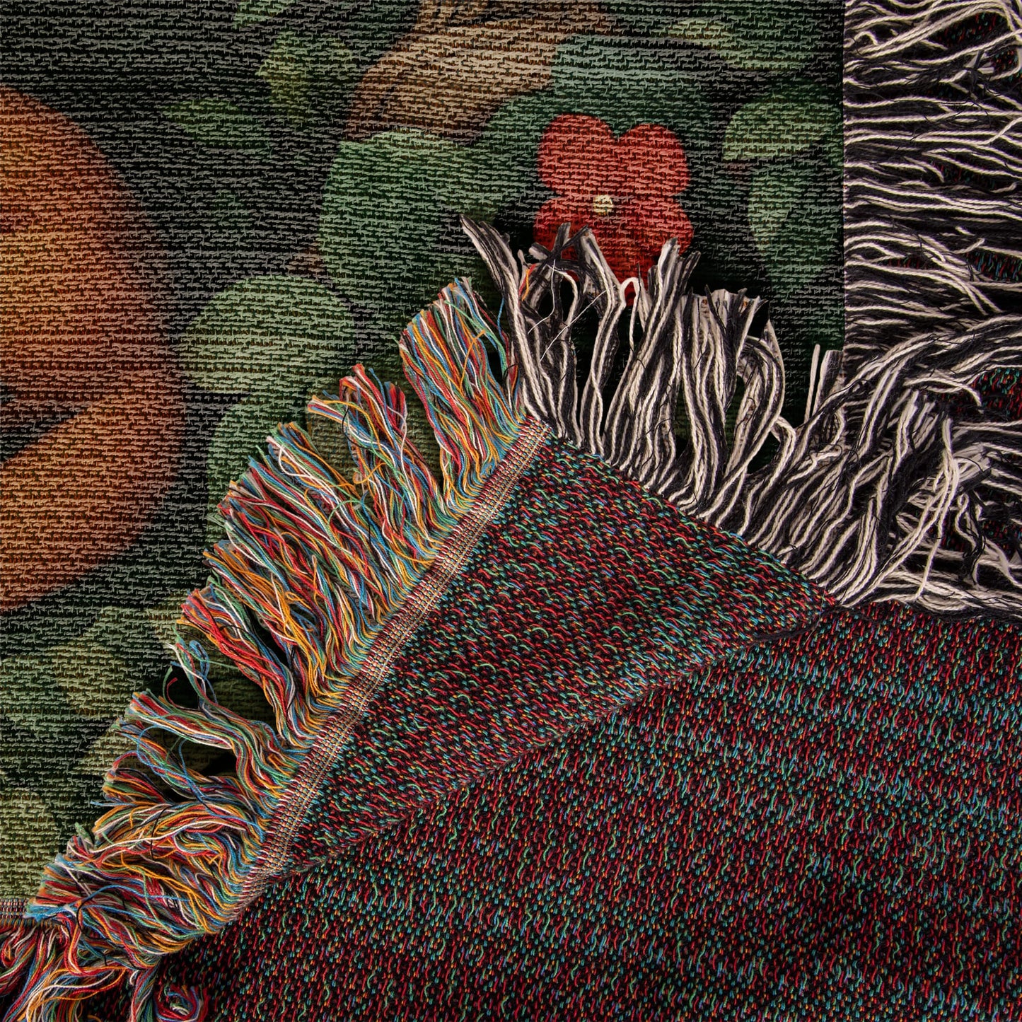 Cotton Woven Blanket – Woodland Fox among Leaves and Flowers