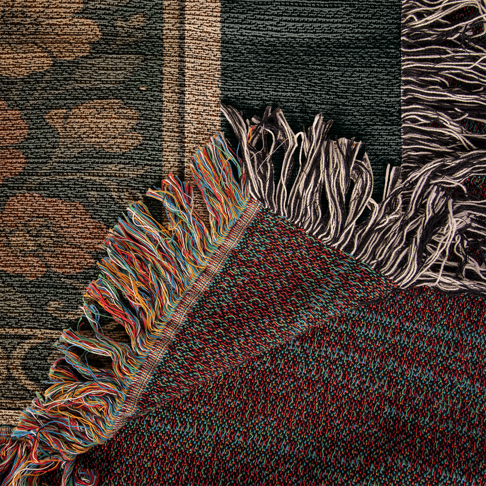 Woven Cotton Blanket – Enchanted Skeleton Couple in Floral Starry Scene, The Lovers Artwork