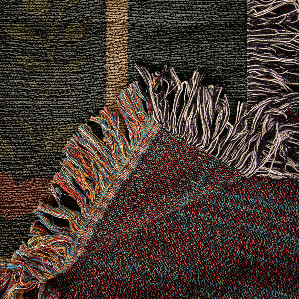 100% Cotton Woven Blanket – Gothic Skeleton Couple under Moon and Stars with Winged Angel, The Lovers Tarot Style