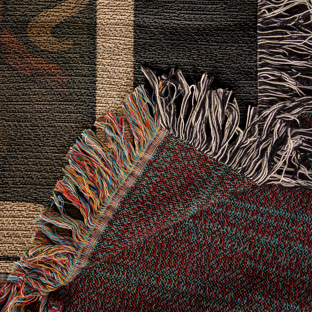 100% Cotton Woven Blanket – Gothic Skeleton Cat Lady Wearing Red Roses Gown with Four Cats, Cat Lady Card Style