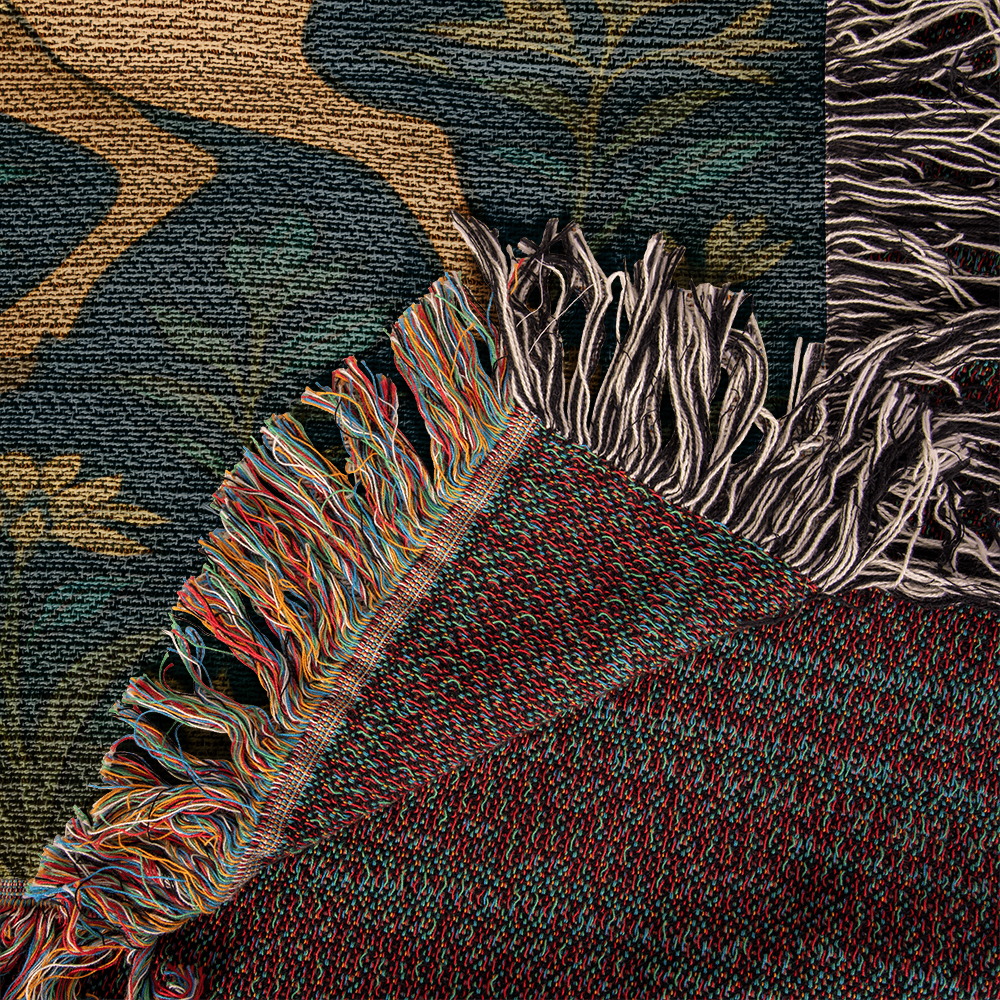 Premium Woven Cotton Throw – Fantasy Deer Duo Rearing Face to Face under Enchanted Tree