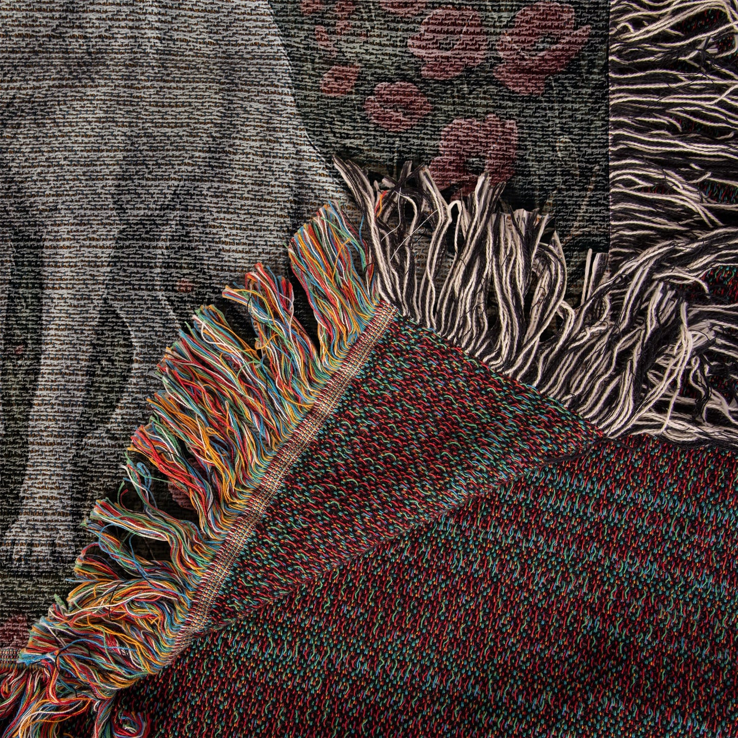 Cotton Woven Blanket – Gothic Wolf Couple in Poppy Field under Moon